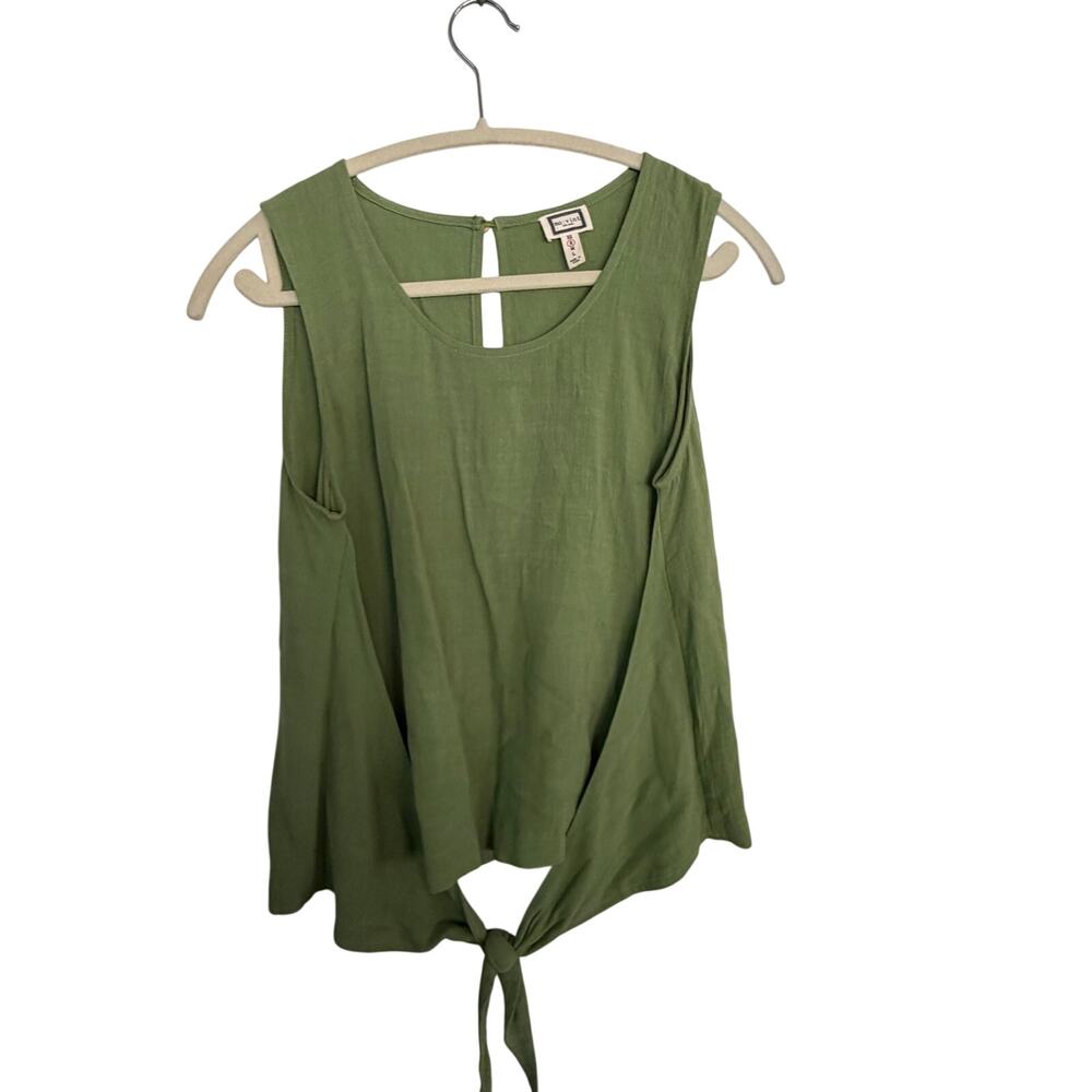 Movint Blouse Size Small Olive Green Scoop Neck Keyhole Back Tie Hem